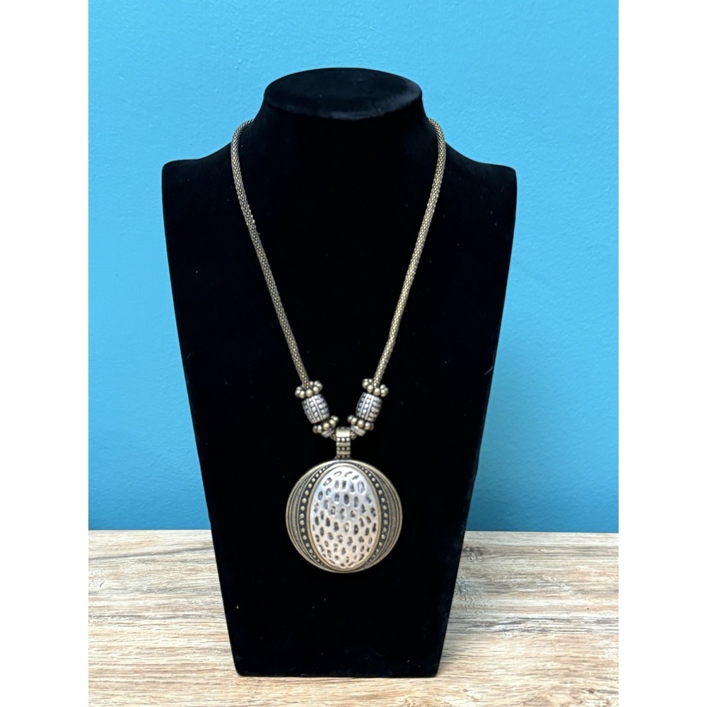 Premier Designs Pendant Necklace Boho Antiqued Brass Pewter Two Tone Enhancer